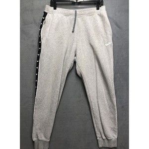 Nike Athletic Jogging Pants M Gray Logo Stripe Drawstring Pockets Thrashed Y2K